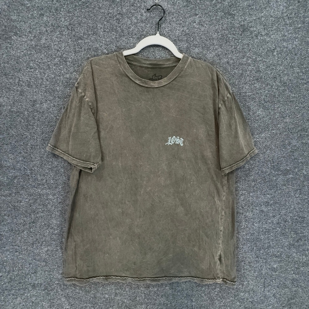 Lost Enterprises Tshirt Mens Large Green Acid Wash Gothic Chest Logo Surf Skate